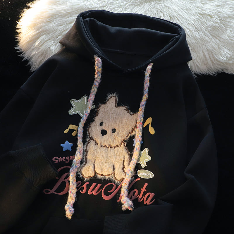 Langärmliger Hoodie mit Welpen-Flocking-Print - Schwarz - XL - image 2