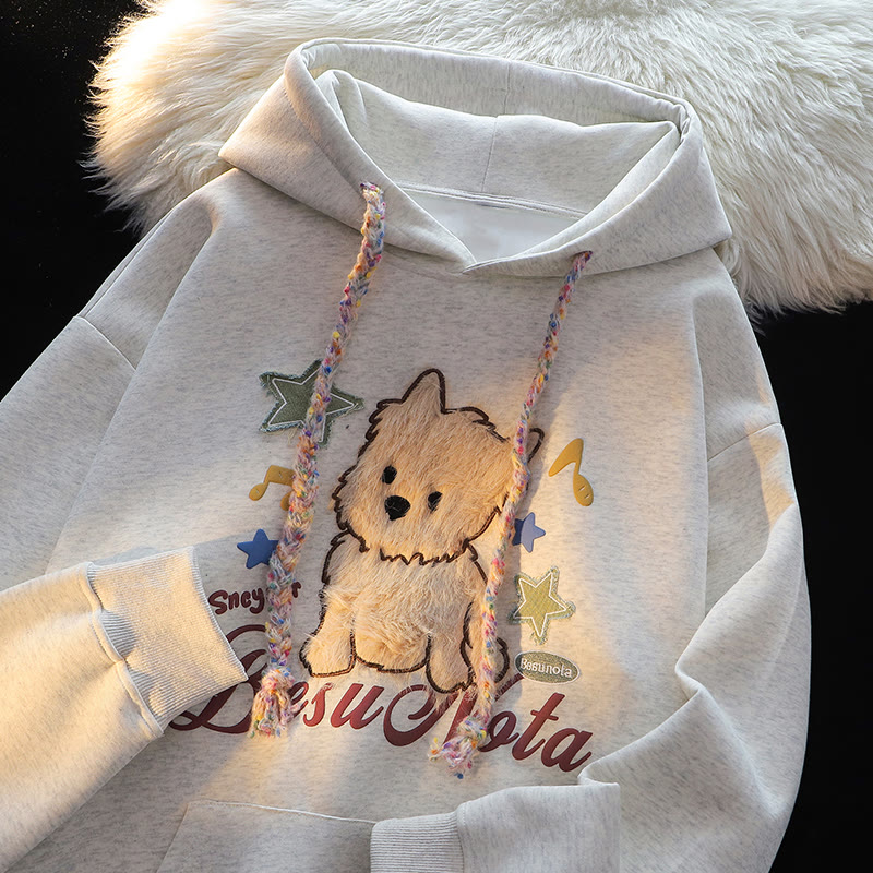 Langärmliger Hoodie mit Welpen-Flocking-Print - Grau - XL - image 1