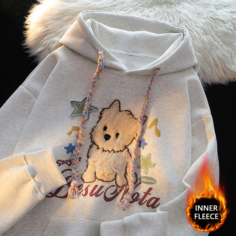 Langärmliger Hoodie mit Welpen-Flocking-Print - Graues Innenfleece - XL - image 3