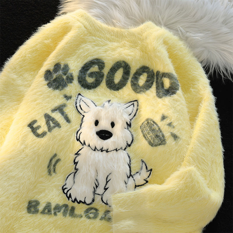 Lässiger Pullover mit Welpen-Flocking-Print - image 1