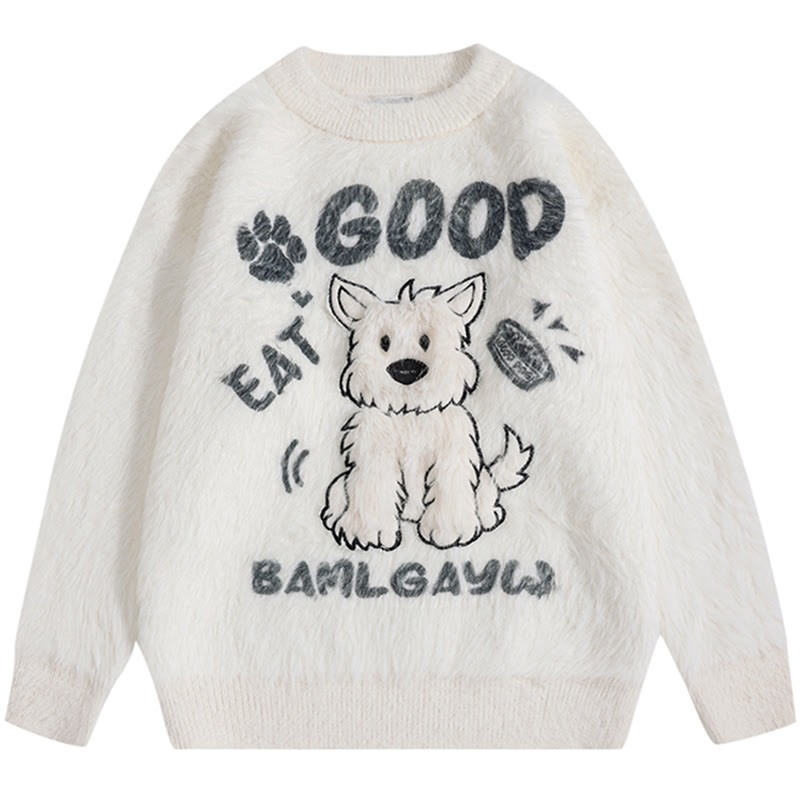 Lässiger Pullover mit Welpen-Flocking-Print - Weiß - XL - image 3
