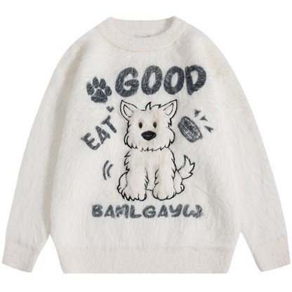 Lässiger Pullover mit Welpen-Flocking-Print - Weiß - XL - image 3