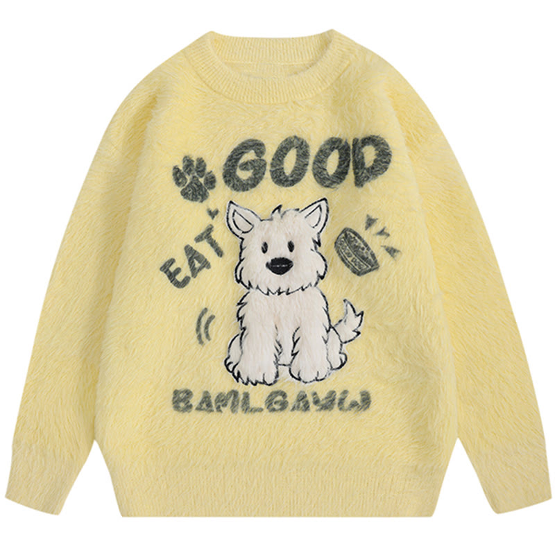 Lässiger Pullover mit Welpen-Flocking-Print - Gelb - XL - image 2