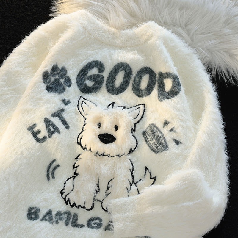 Lässiger Pullover mit Welpen-Flocking-Print - image 4