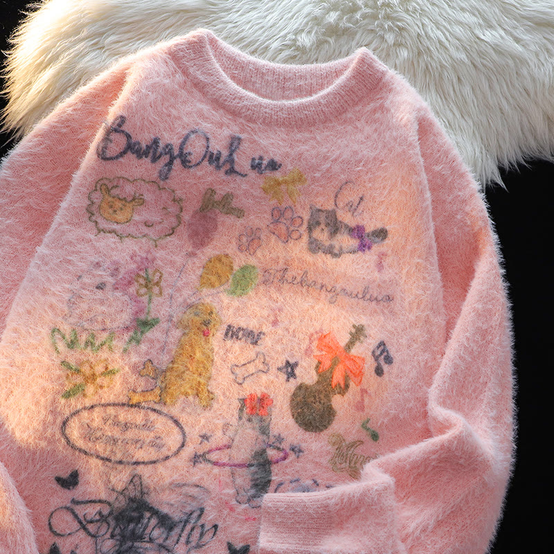 Lässiger Pullover im Graffiti-Stil - Rosa - XL - image 3