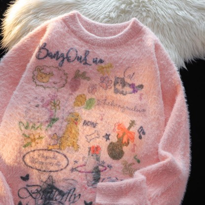 Lässiger Pullover im Graffiti-Stil - Rosa - XL - image 3