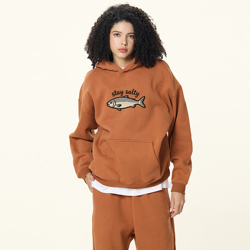 STAY SALTY Dead Fish Graphic Loose Hoodie - image 1