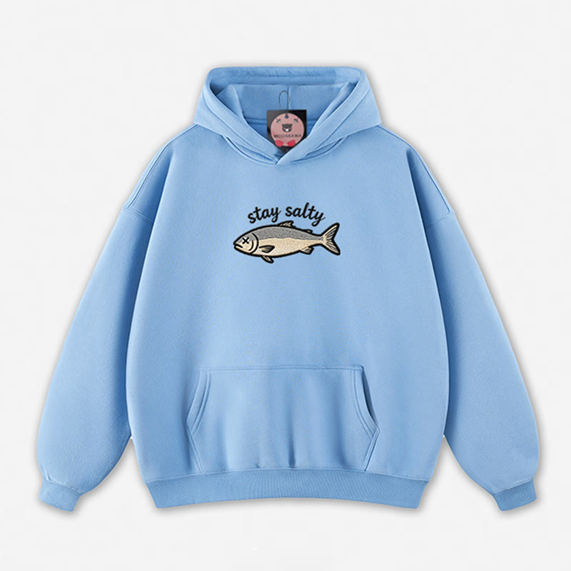 STAY SALTY Dead Fish Graphic Loose Hoodie - Blue - 5XL - image 3