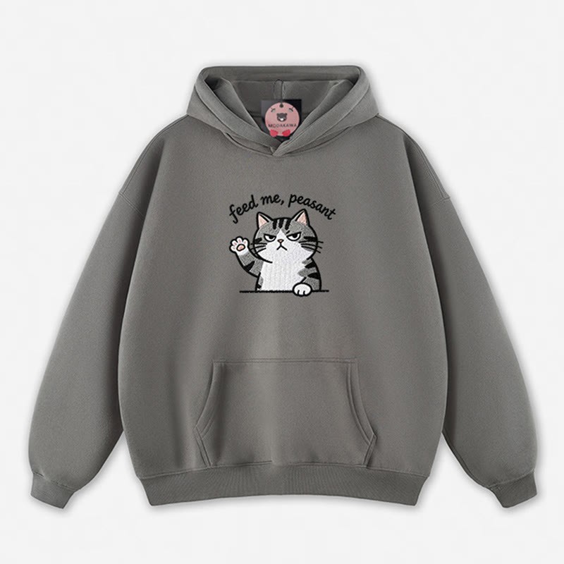 FÜTTER MICH, BAUER! Locker geschnittener Hoodie mit Katzenpfoten-Motiv - Grey - 5XL - image 10