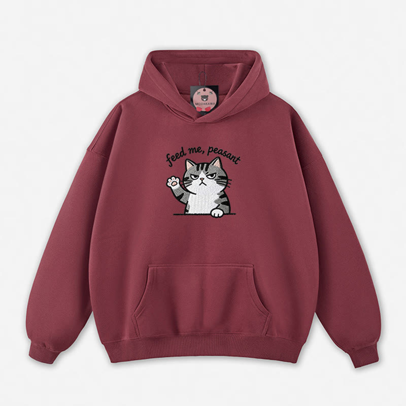 FÜTTER MICH, BAUER! Locker geschnittener Hoodie mit Katzenpfoten-Motiv - Dark Red - 5XL - image 8