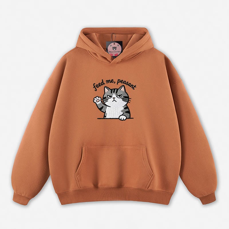 FÜTTER MICH, BAUER! Locker geschnittener Hoodie mit Katzenpfoten-Motiv - Light Brown - 5XL - image 3