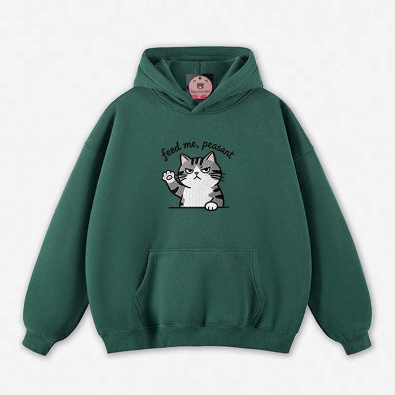 FÜTTER MICH, BAUER! Locker geschnittener Hoodie mit Katzenpfoten-Motiv - Green - 5XL - image 2