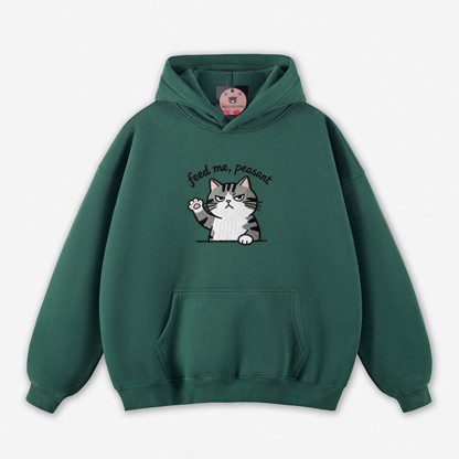 FÜTTER MICH, BAUER! Locker geschnittener Hoodie mit Katzenpfoten-Motiv - Green - 5XL - image 2