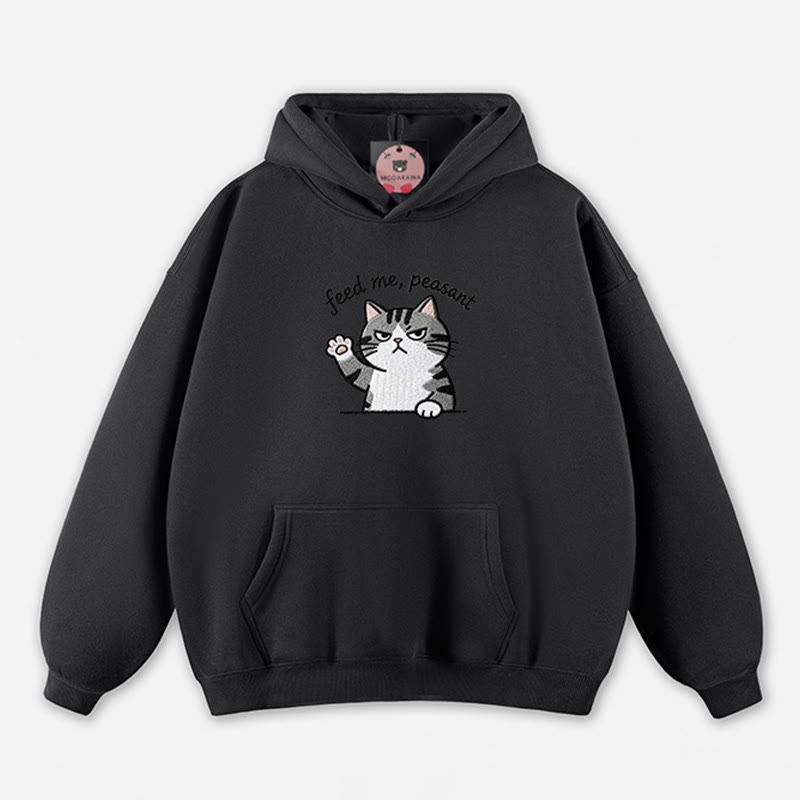 FÜTTER MICH, BAUER! Locker geschnittener Hoodie mit Katzenpfoten-Motiv - Black - 5XL - image 1