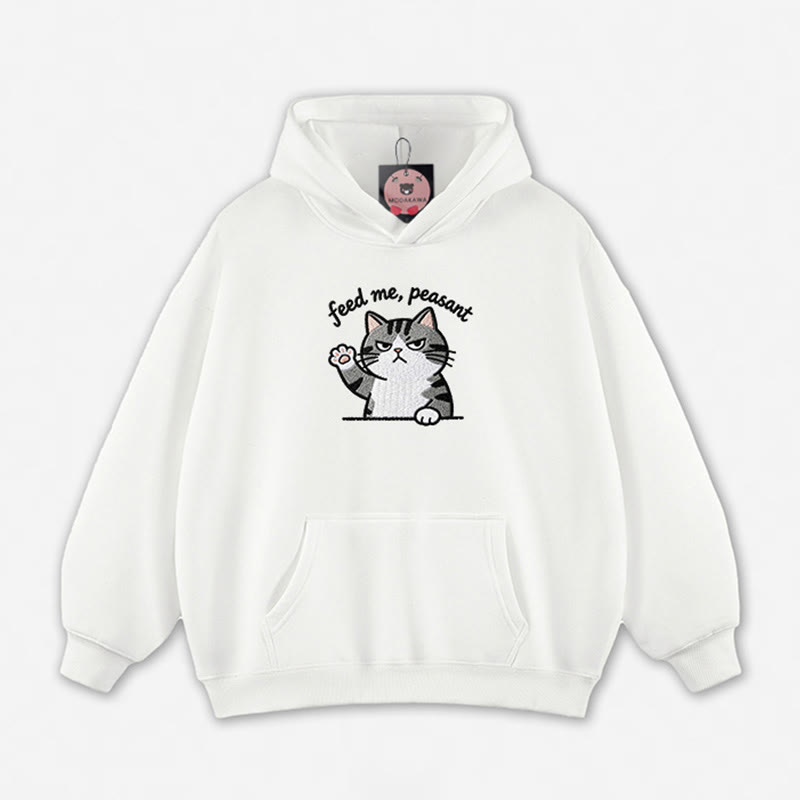 FÜTTER MICH, BAUER! Locker geschnittener Hoodie mit Katzenpfoten-Motiv - White - 5XL - image 6