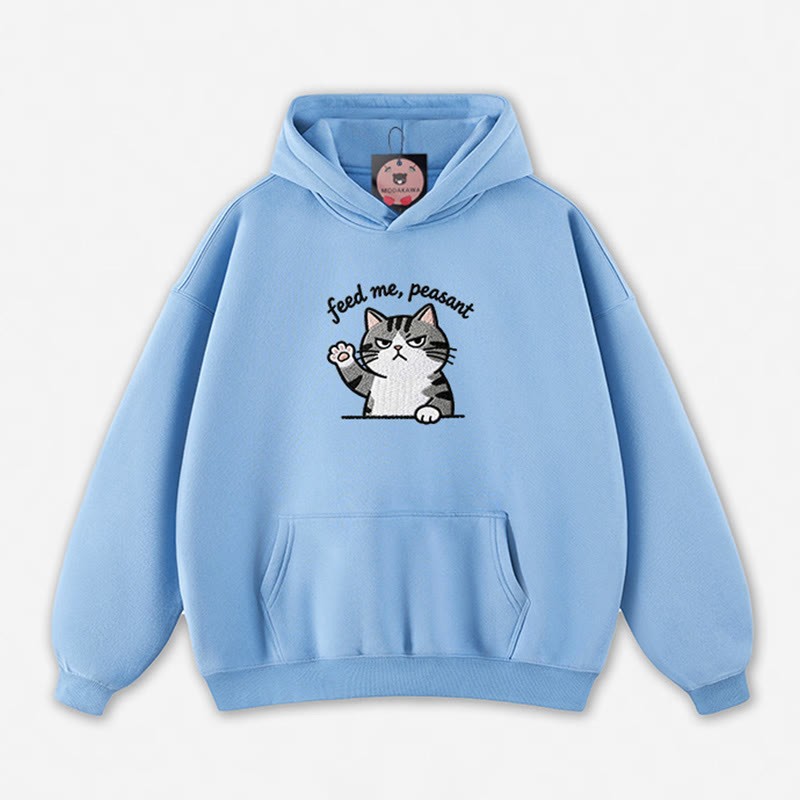 FÜTTER MICH, BAUER! Locker geschnittener Hoodie mit Katzenpfoten-Motiv - Blue - 5XL - image 4