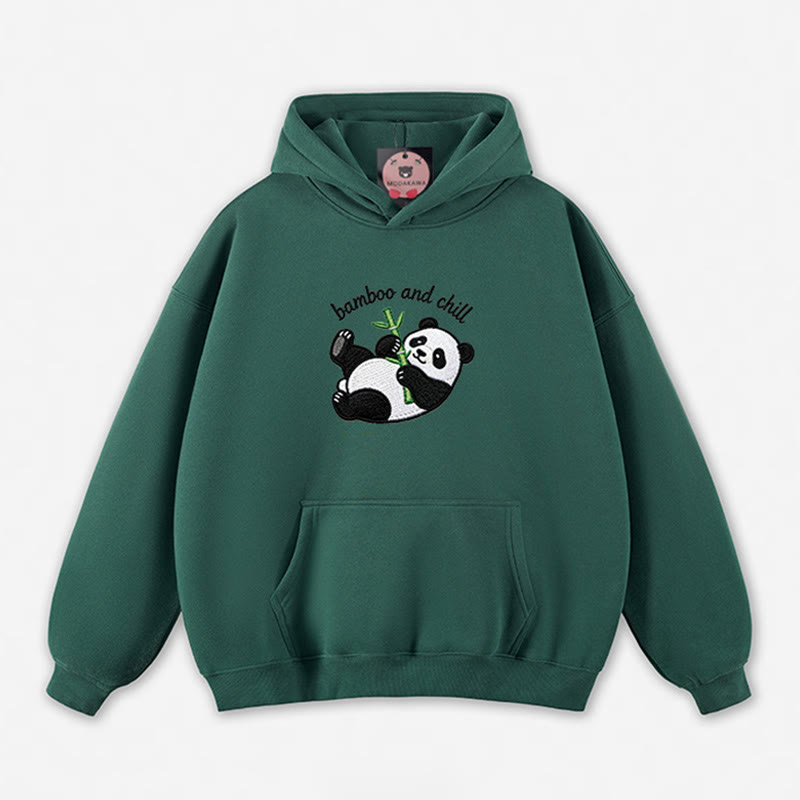 BAMBOO AND CHILL Panda Graphic Loose Hoodie - Green - 5XL - image 2