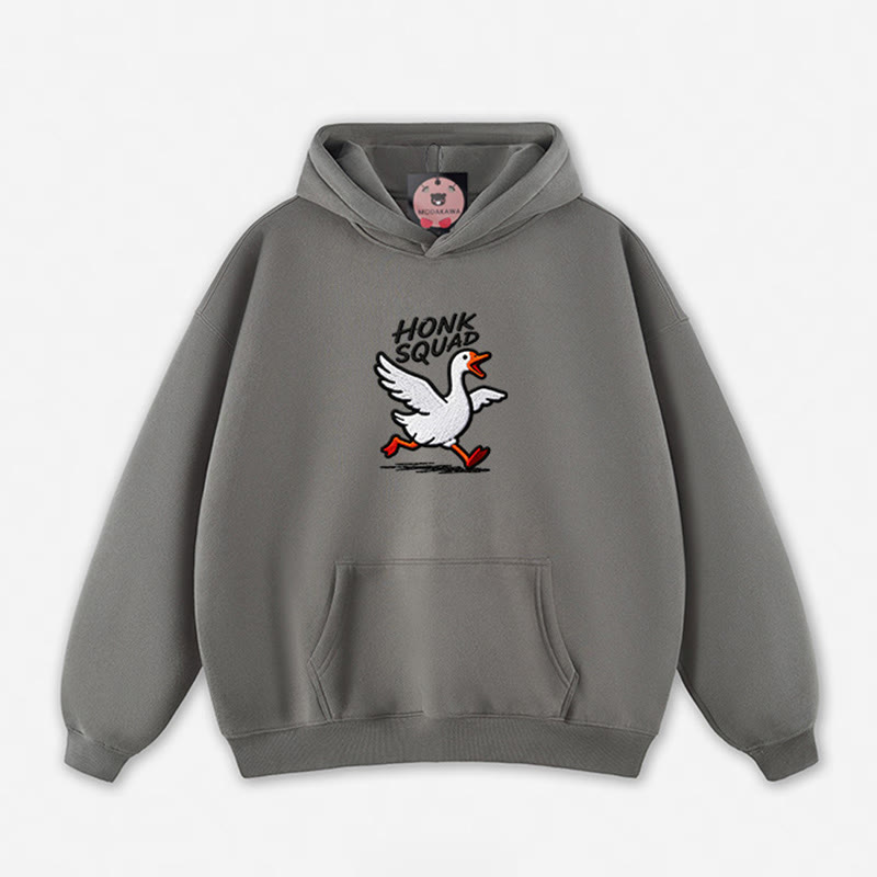 HONK SQUAD Running Goose Graphic Loose Hoodie - Grey - 5XL - image 9