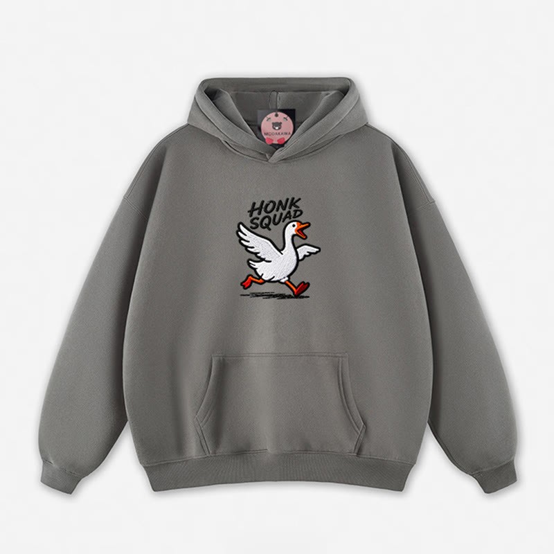 HONK SQUAD Running Goose Graphic Loose Hoodie - Grey - 5XL - image 9
