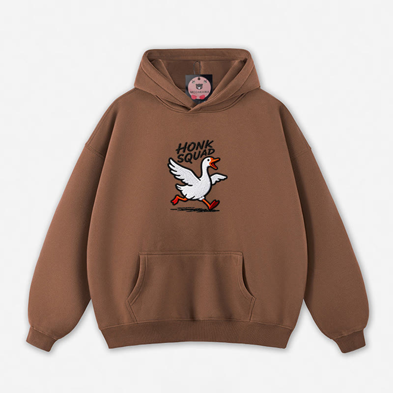 HONK SQUAD Running Goose Graphic Loose Hoodie - Brown - 5XL - image 8