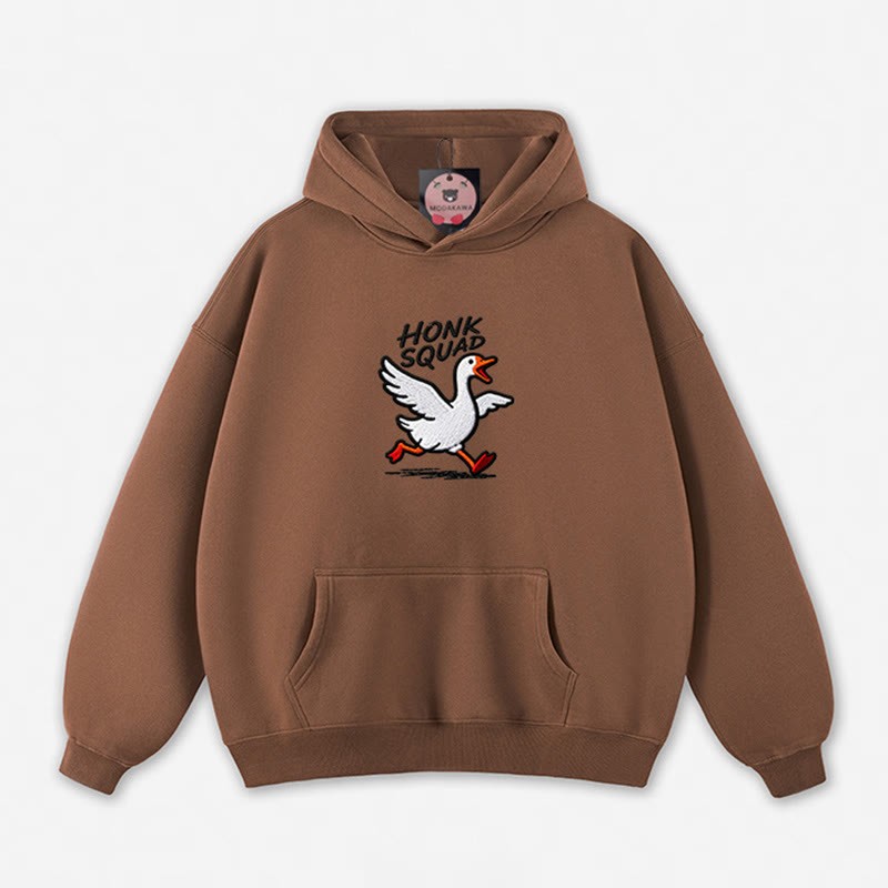 HONK SQUAD Running Goose Graphic Loose Hoodie - Brown - 5XL - image 8