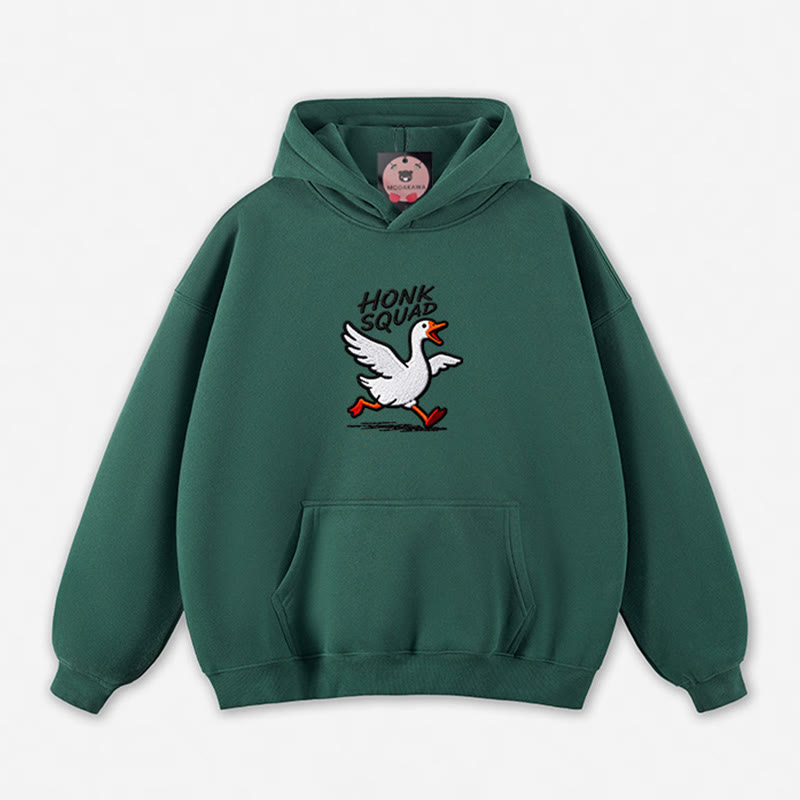 HONK SQUAD Running Goose Graphic Loose Hoodie - Green - 5XL - image 2