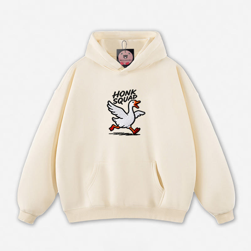 HONK SQUAD Running Goose Graphic Loose Hoodie - Apricot - 5XL - image 1