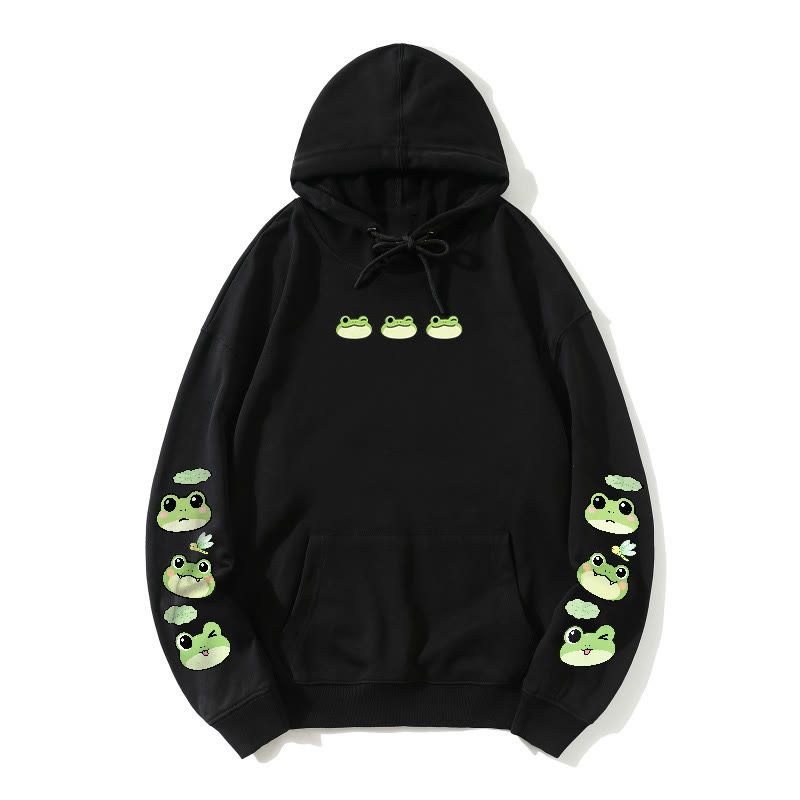 Lockerer Hoodie mit verspieltem Frosch-Print - Black - 5XL - image 6