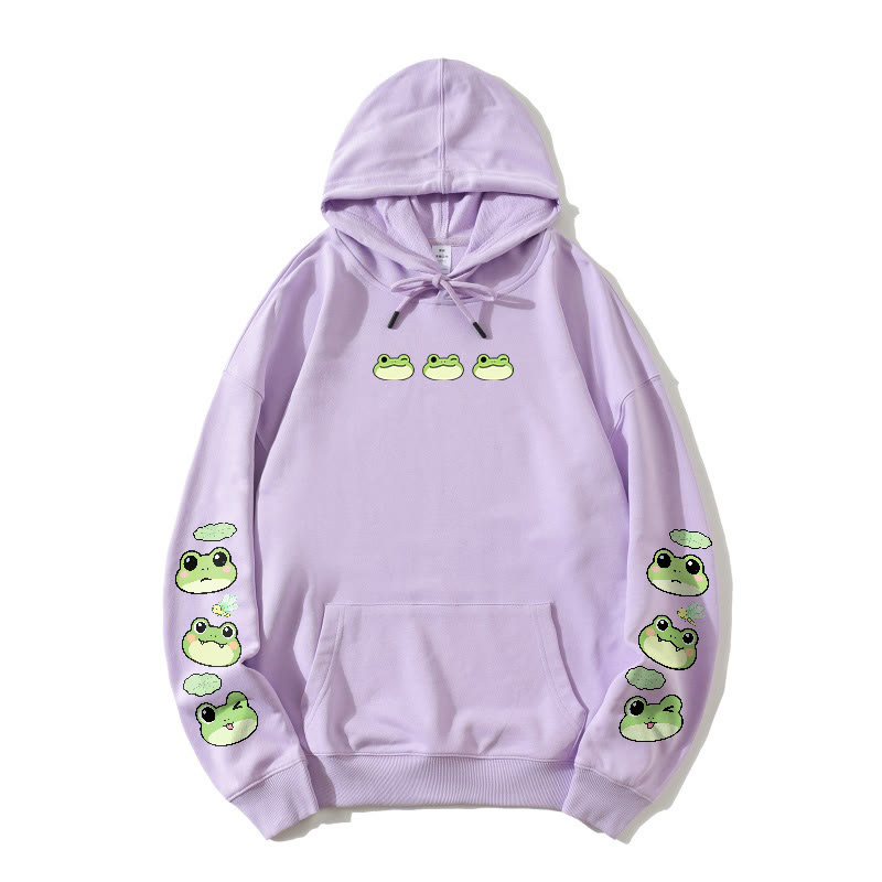 Lockerer Hoodie mit verspieltem Frosch-Print - Purple - 5XL - image 2