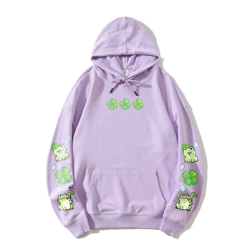 Lockerer Hoodie mit schrulligem Frosch-Motiv - Purple - 5XL - image 2