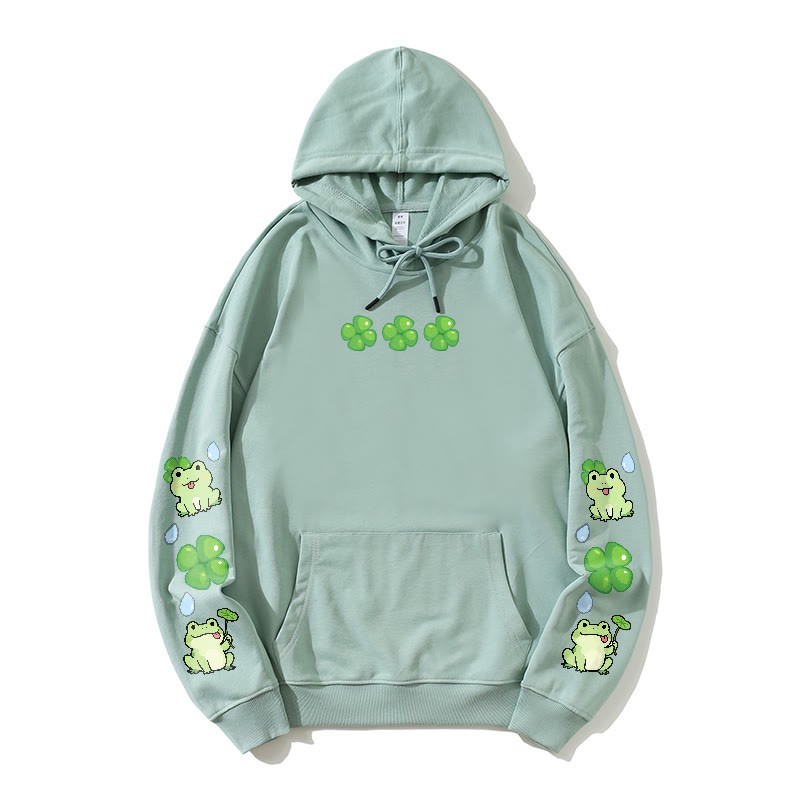 Lockerer Hoodie mit schrulligem Frosch-Motiv - Green - 5XL - image 1