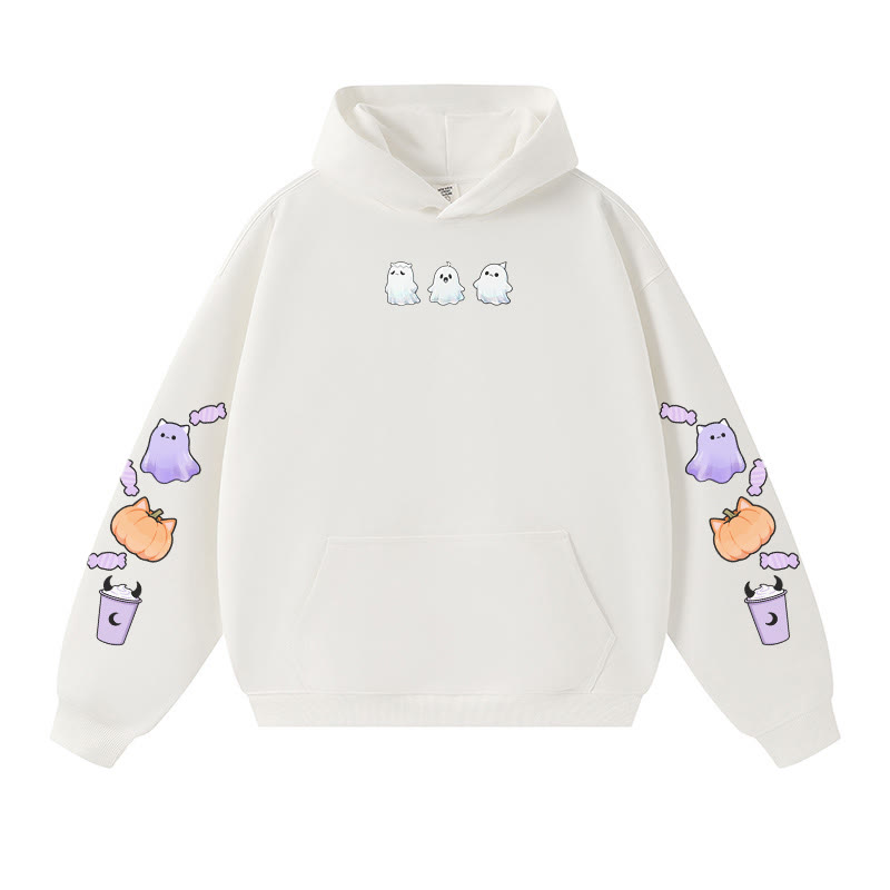 Schöner warmer dicker Kapuzenpullover mit Geister-Kürbis-Halloween-Grafik - White - 3XL - image 4