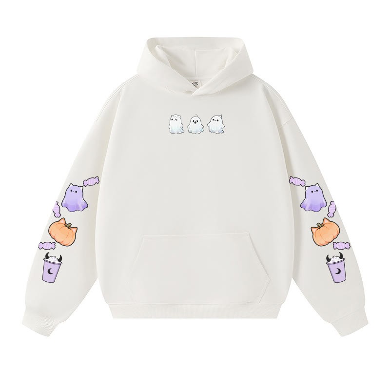 Schöner warmer dicker Kapuzenpullover mit Geister-Kürbis-Halloween-Grafik - White - 3XL - image 4