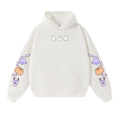 Schöner warmer dicker Kapuzenpullover mit Geister-Kürbis-Halloween-Grafik - White - 3XL - image 4