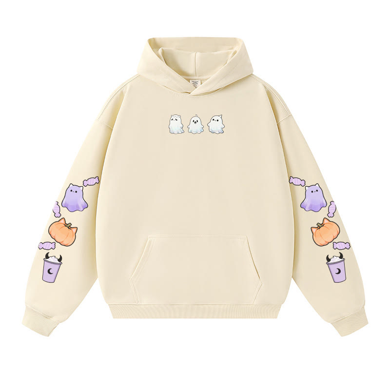 Schöner warmer dicker Kapuzenpullover mit Geister-Kürbis-Halloween-Grafik - Apricot - 3XL - image 2