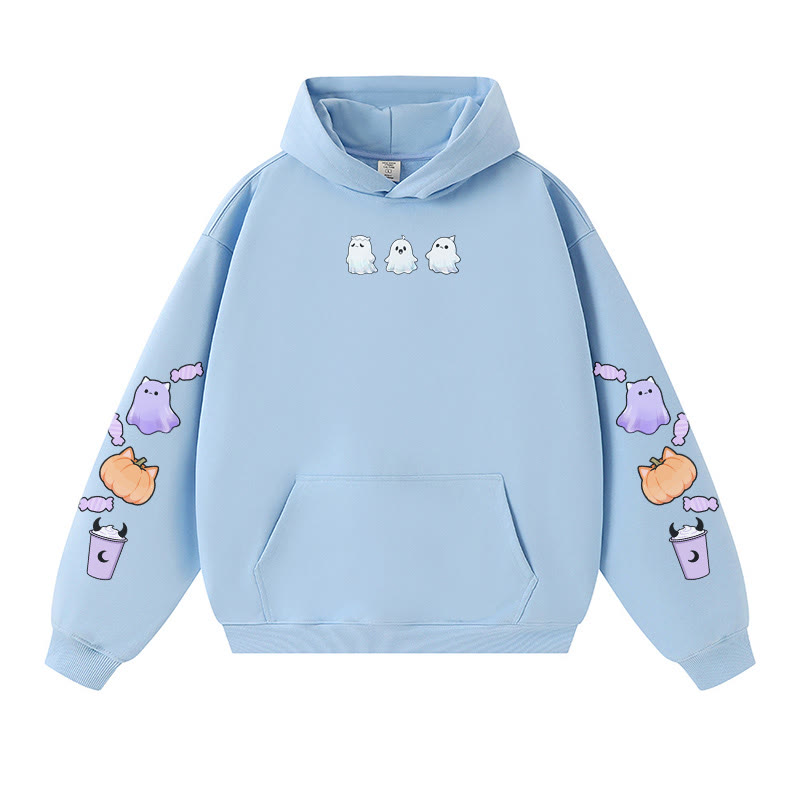 Schöner warmer dicker Kapuzenpullover mit Geister-Kürbis-Halloween-Grafik - Blue - 3XL - image 3