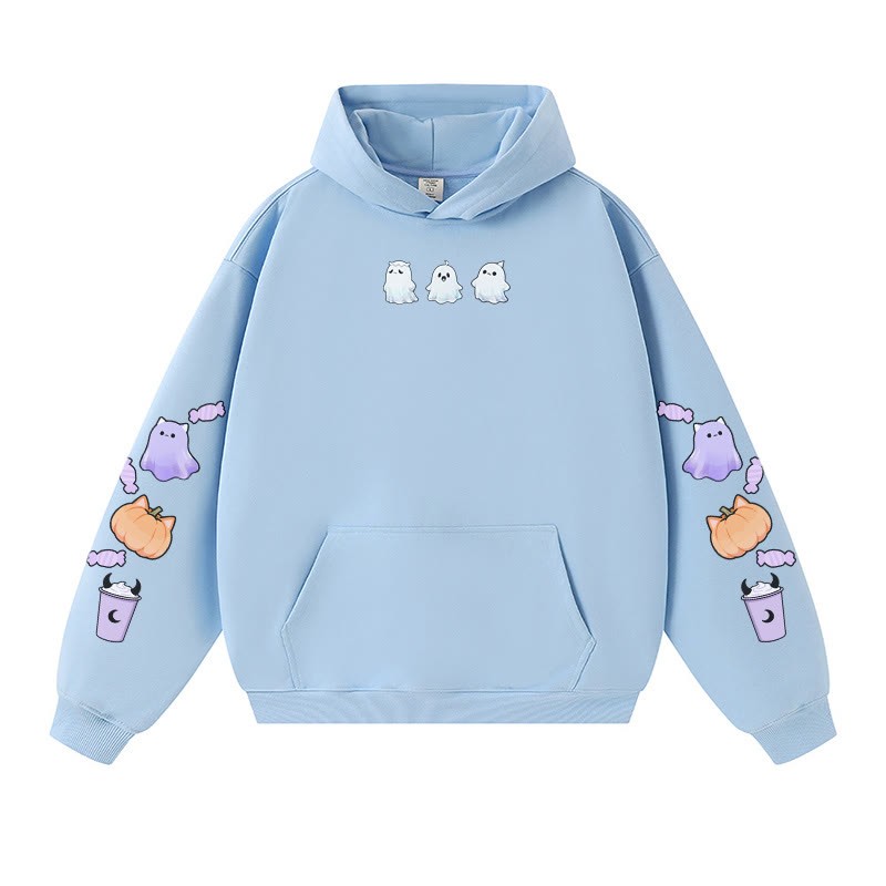 Schöner warmer dicker Kapuzenpullover mit Geister-Kürbis-Halloween-Grafik - Blue - 3XL - image 3