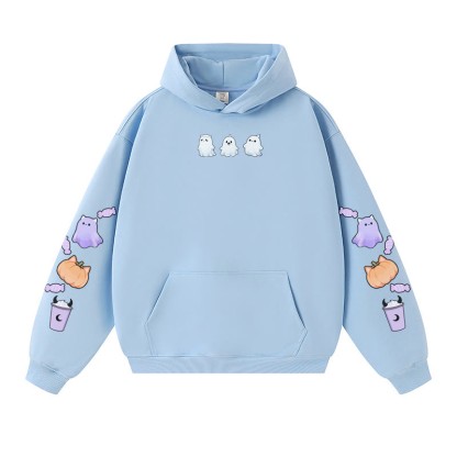 Schöner warmer dicker Kapuzenpullover mit Geister-Kürbis-Halloween-Grafik - Blue - 3XL - image 3