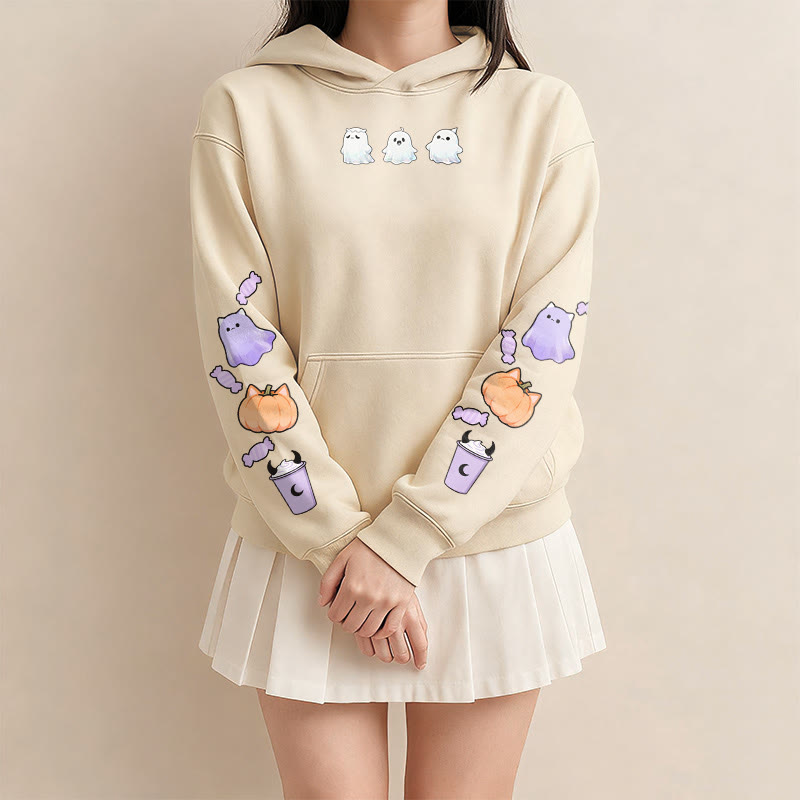 Schöner warmer dicker Kapuzenpullover mit Geister-Kürbis-Halloween-Grafik - image 1