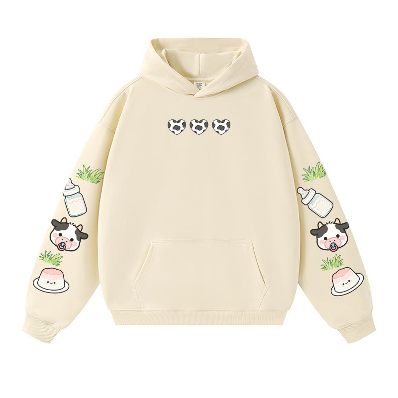 Entzückender warmer dicker Kapuzenpullover mit Kuhmilch-Grafik - Apricot - 3XL - image 3