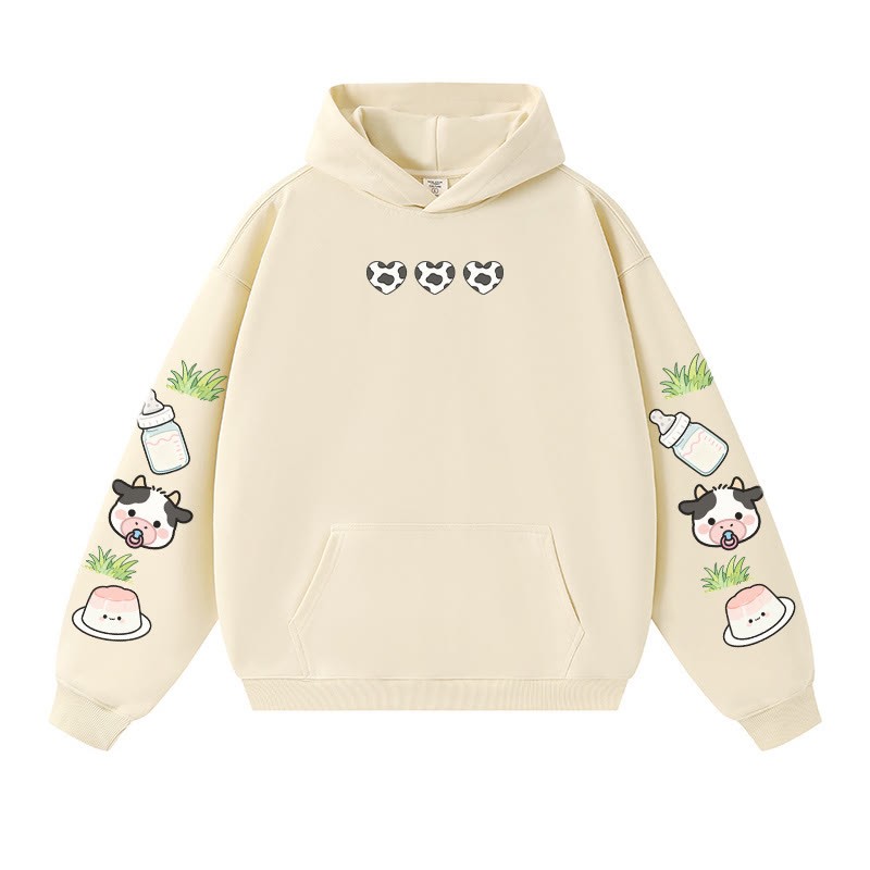 Entzückender warmer dicker Kapuzenpullover mit Kuhmilch-Grafik - Apricot - 3XL - image 3