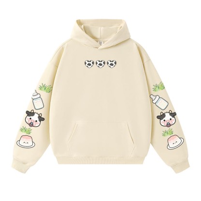 Entzückender warmer dicker Kapuzenpullover mit Kuhmilch-Grafik - Apricot - 3XL - image 3