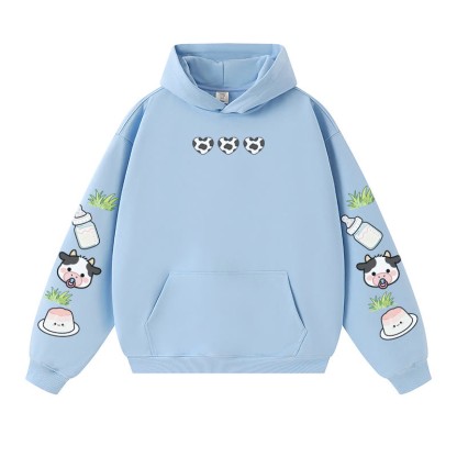 Entzückender warmer dicker Kapuzenpullover mit Kuhmilch-Grafik - Blue - 3XL - image 2