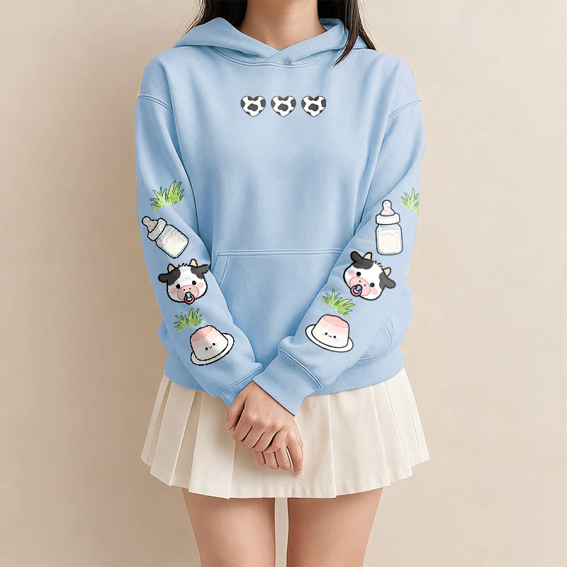 Entzückender warmer dicker Kapuzenpullover mit Kuhmilch-Grafik - image 1