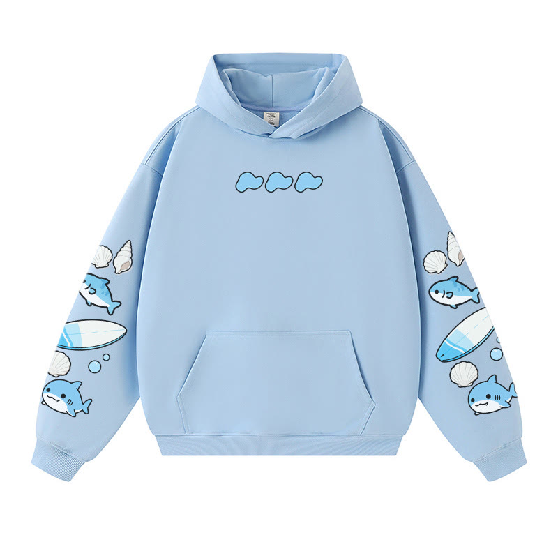 Warmer, dicker Hoodie mit fröhlicher Haifisch-Muschel-Grafik - Blue - 3XL - image 2
