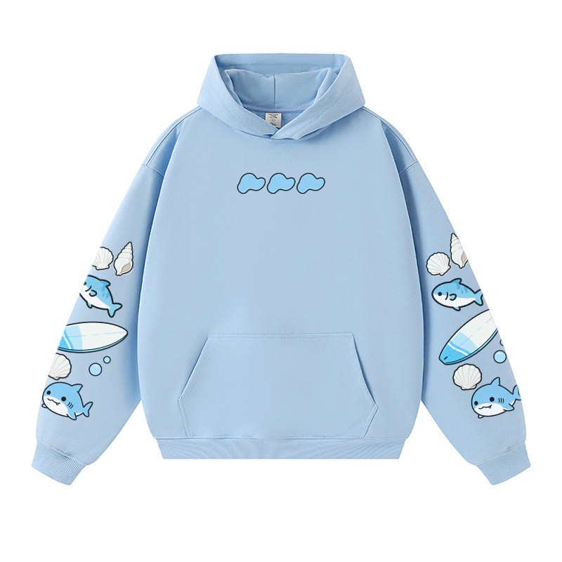 Warmer, dicker Hoodie mit fröhlicher Haifisch-Muschel-Grafik - Blue - 3XL - image 2