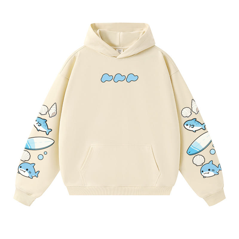 Warmer, dicker Hoodie mit fröhlicher Haifisch-Muschel-Grafik - Apricot - 3XL - image 1