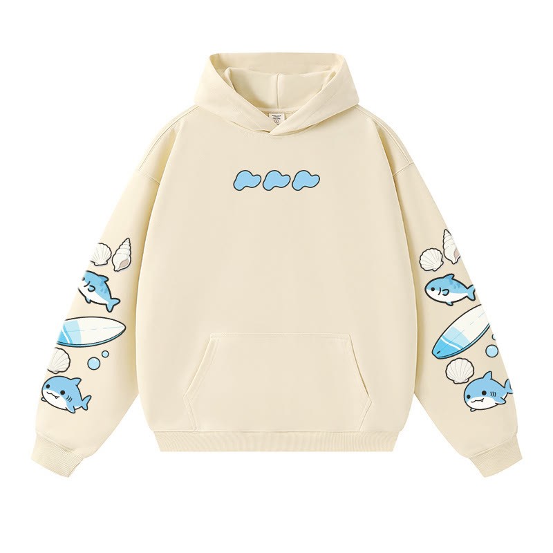 Warmer, dicker Hoodie mit fröhlicher Haifisch-Muschel-Grafik - Apricot - 3XL - image 1