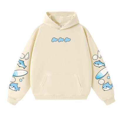 Warmer, dicker Hoodie mit fröhlicher Haifisch-Muschel-Grafik - Apricot - 3XL - image 1