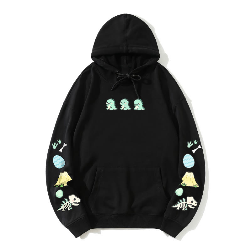 Lockerer Hoodie mit verspieltem Dinosaurier-Print - Black - 5XL - image 2